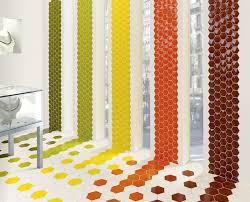 Standard size tile (3) style. Natucer 3d Hex 3d Hexagonal Wall Tiles In Five Colours With Vitrified And Metallic Glazes Completed By 2d Hexagonal Matt Floor Tiles Happy Decorating Decor