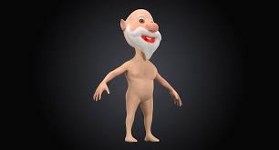 3d model cartoon naked old man