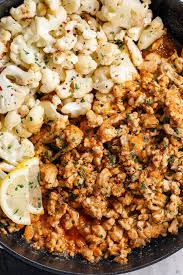 Garlic Butter Ground Turkey With Cauliflower Skillet Ground Chicken Recipes Ground Turkey Recipes Healthy Healthy Chicken Recipes