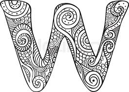 Stock Vector Of Hand Drawn Capital Letter W In Black Coloring Sheet For Adults With Images Letter W How To Draw Hands Lettering Alphabet