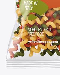 Plastic Bag With Tricolor Cavatappi Pasta Mockup In Bag Sack Mockups On Yellow Images Object Mockups