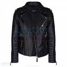 Biker Mens Quilted Leather Jacket With Golden Hardware Front Quilted Jacket Men Black Leather Biker Jacket Fitted Biker Jacket