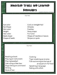Week Twenty Seven Science Lessons Inherited Traits And Learned Behaviors Learned Behaviors Inherited Traits Science Lessons