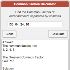 The greatest common factor of two or more whole numbers is the largest whole number that divides evenly into each of the numbers. Common Factors Calculator