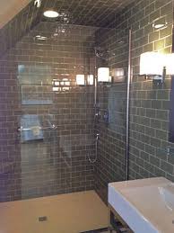 Sagebrush Glass Subway Tile Glass Tile Shower Architecture Bathroom Sloped Ceiling Bathroom