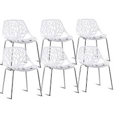Giantex Set Of 6 Dining Chairs Masters Modern Design Armchair Indoor Outdoor Stackable White W Metal Legs Revi Side Chairs Dining Side Chairs Geometric Chair