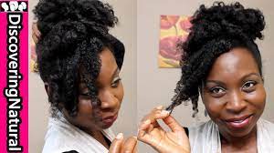 Quick Natural Hair Hairstyle Curly Top Bun With Side Bangs Naturalhai Natural Hair Puff Natural Hair Transitioning Hair Puff