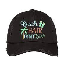 Beach Hair Don T Care Embroidered Hats Beach Hair Distressed Hat