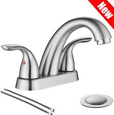 Brushed Nickel 2 Handle Stainless Steel Bathroom Sink Faucet By Phiestina Bathr Bathr In 2020 Sink Faucets Stainless Steel Bathroom Sink Stainless Steel Bathroom