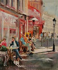 Yary Dluhos Painter Spring Morning In Paris A Sidewalk Cafe By Internationa Https Www Amazon Com Dp B06zxtzt7n Paris Painting Painting Street Painting