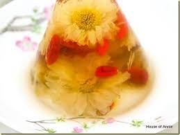 Chrysanthemum Tea With Jellies Closeup Chinese Dessert Chrysanthemum Tea Agar Agar Jelly