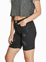 Details About Guess Shorts Womens Black High Rise Destroyed Denim Bermuda 24 In New