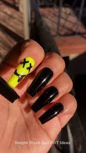 20 Simple Black Nail Art Design Ideas Acrylic Nails Yellow Rave Nails Long Acrylic Nail Designs