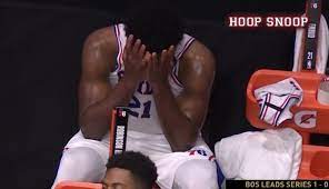 Joel embiid isn't hiding from the tears he shed following the sixers' devastating game 7 loss in the sixers' all star center returned to social media on wednesday night with his new, crying profile pic. Joel Embiid In Tears Off The Bench After Sixers Drop Game 2