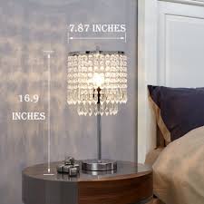 Glanzhaus Modern Design 17 Clear Crystal Raindrop Beads Lampshade Metal Base Crystal Table Lamp Crystal Silver Ta Crystal Table Lamps Silver Table Lamps Lamp