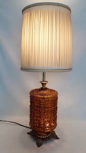 Brass hurricane lamp # 318. Vintage Art Deco Ef Ef Ind 1978 Amber Glass Daisies 3 Way Etsy Vintage Lamps Retro Lighting Glass Lamp Shade