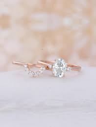 3pcs Moissanite Engagement Ring Set Rose Gold Engagement Ring Vintage Oval Curved Wedding Bridal Stacking Promise Anniversary For Wedding Rings Unique Rose Gold Engagement Ring Vintage Engagement Rings