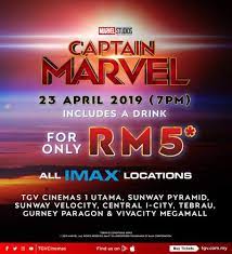 Bersempena dengan pelancarannya dan juga hari wanita sedunia yang bakal disambut pada 8 mac (jumaat), tgv malaysia bakal memberikan. You Watch Captain Marvel Endgame In Imax For Just Rm5 Everydayonsales Com News