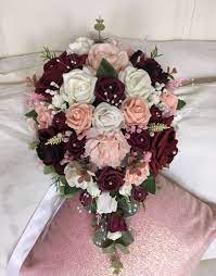 Burgundy Peach Blush Ivory Teardrop Bouquet Winter Wedding Flowers Wedding Bridal Bouquets Wedding Flowers