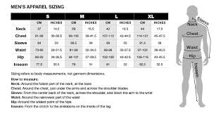 size chart mens apparel