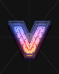 V From Neon Game Font On Yellow Images Creative Fonts