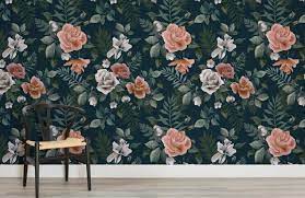 Dark Green Pink Floral Wallpaper Mural Hovia Pink Floral Wallpaper Large Floral Wallpaper Floral Wallpaper