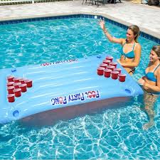 Elevate Your Pool Party With Hours Of Crazy Beer Pong Fun Keeps Your Drinks Cold With Built In Coole Beer Pong Float Floating Beer Pong Table Pool Party Games