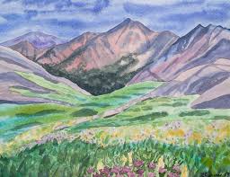 Watercolor Colorful Mountain Landscape With Yale Peak Painting By Cascade Colors