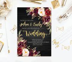 Burgundy Black Wedding Invitation Gold Printable Wedding Invite Rustic Marsala Peony We Peony Wedding Invitations Black Wedding Invitations Wedding Invitations
