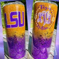 Lsu Inspired Tumbler Custom Tumblers Lsu Glitter Tumbler