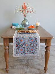 Moroccan Tile Print Blue Table Runner 90 180 120 Inch Long 18 Inch Wide Blue Table Runner Blue Table Moroccan Tile