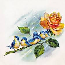 Blue Bird And Rose Tattoo Bluebirds On Yellow Rose Downloadable Printable By Naturepoet 4 50 Passaros Fofos Aquarela Floral Passaros