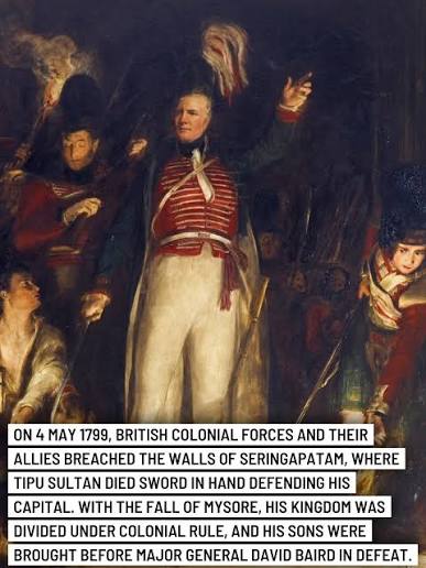 One of the most famous colonial-era paintings, General Sir David Baird Discovering the Body of Sultan Tipu Sahib after having Captured Seringapatam, on the 4th May, 1799. #colonialhistory #tipusultan #mysorepalace #britishhistory #marathahistory