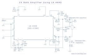 In dual mode it gives 6 w per channel and in bridge mode 19 w output. Simple Amplifier Circuit 19 Watts Using La4440 Ic From Sanyo