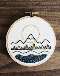 A 9 x 9 inch piece of fabric. Mountain Scene Embroidery Hoop Decor Embroidery Inspiration Embroidery Hoop Art