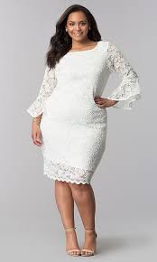 Image Of Plus Size Short White Lace Bell Sleeve Party Dress Style Ju Ti T90991 Detail Imag Party Dresses With Sleeves White Lace Dress Short Lace White Dress