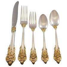 Wallace silver, grande baroque (sterling, hollowware, 1 hallmark). Grande Baroque Gold Accent By Wallace Sterling Silver Flatware For 8 Set 45 Pcs For Sale At 1stdibs