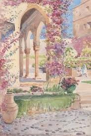 maurice david jardins animes aquarelle signee en bas a droite jardin anime anime aquarelle
