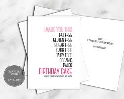 Printable Funny Birthday Cards For Women Printable Funny Workout Birthday Card For Her Instant Download Diet Cake In 2020 Birthday Cards For Her Birthday Cards Funny Birthday Cards