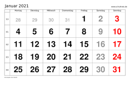 Ein 3monatskalender 2019 enthält zum beispiel die wochentage für 2019. Monatskalender Januar 2021 Monats Terminkalender Kostenlos Ausdrucken Pdf