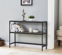 Weathered Grey Oak Metal Frame 2tier Console Sofa Table With Circle Design Want To Know Mor Console Furniture Living Room Console Contemporary Wood Console