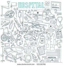 Hospital And Health Care Outline Drawings Set Wheelchair Surgery Instruments And Light Doctor Coat Ambulance Car Sketch Book How To Draw Hands Sketch Notes