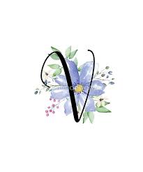 Download Monogram V Beautiful Watercolor Blue Flower Sticker By Floralmonogram Watercolor Blue Flowers Blue Flower Sticker Floral Monogram Letter