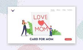 Premium Vector | Mother day celebration landing page template. tiny child  character writing love mom on huge notebook page, son congratulate mother  with handmade greeting card. cartoon people vector illustration