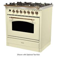 Hallman 30 In 3 0 Cu Ft Single Oven Italian Gas Range With True Convection 5 Burners Bronze Trim In Antique White Range Cooker Vintage Stoves Single Oven
