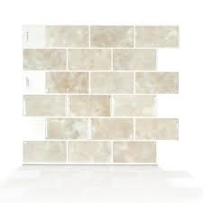 Fasade's bermuda bronze backsplash adds a touch of vintage flair to rustic decor. Smart Tiles Subway Sora 10 95 In W X 9 70 In H Beige Peel And Stick Self Adhesive Decorative Mosaic Wall Tile Backsplash Sm1160g 04 Qg The Home Depot