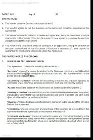 Contract For The Sale Of Business Purchase Agreement Template