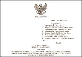 Kebijakan perpanjangan ini tertuang dalam keputusan gubernur no. Bupati Blora Terbitkan Surat Edaran Ppkm Berbasis Mikro Untuk Pengendalian Penyebaran Covid 19 Website Pemerintah Kab Blora