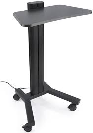 Height Adjustable Laptop Stand Wheeled Integrated Power Outlets Black In 2020 Workout Room Home Tv Stand Designs Laptop Stand