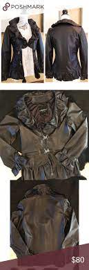 United Face Ny Luxury Leather Ruffle Jacket S Gorgeous Chocolate Brown Leather Jacket From United Face New York With Ruffle Detail At Jackets Leather Leather Jacket
